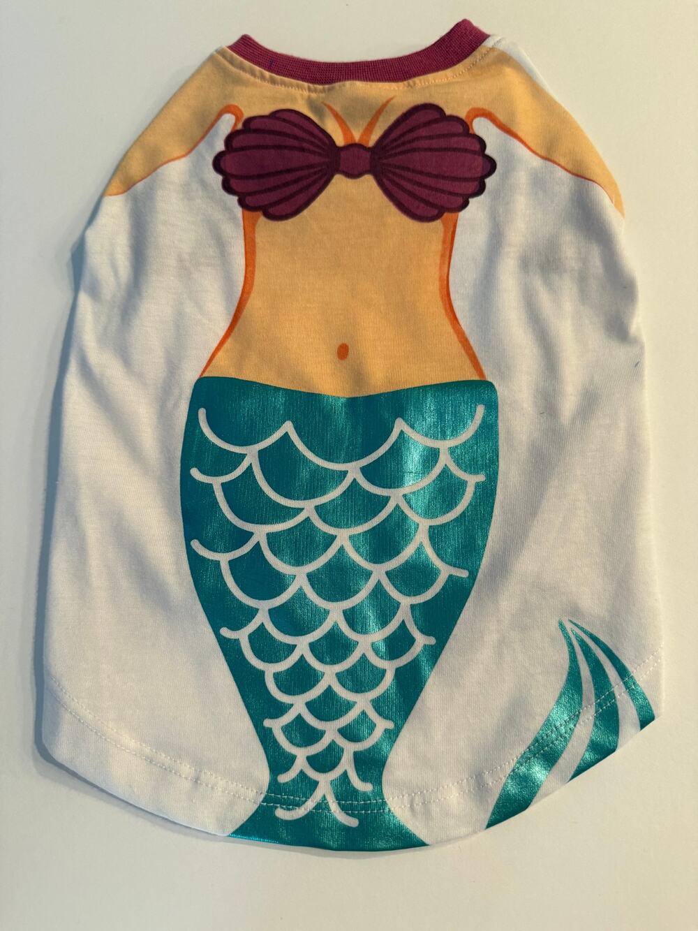 Top Paw Size Medium Mermaid Costume Dog Shirt - Metallic Teal Scale Print